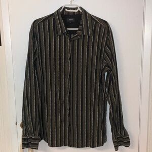 MEXX Striped Button-Up Shirt XXL Black Green Long Sleeve Casual